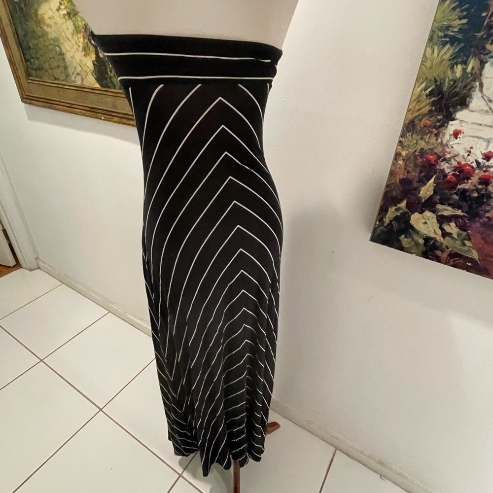 Jennifer López Strapless Maxi Black / White Stripe Dress Size Small - Picture 3 of 5